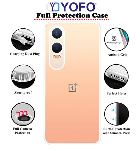 YOFO Back Cover for OnePlus Nord CE4 Lite (5G) (Flexible|Silicone|Transparent|Full Camera Protection|Dust Plug)