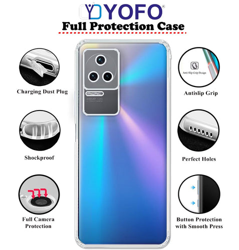 YOFO Back Cover for Mi Redmi K40s (Flexible|Silicone|Transparent|Dust Plug|Camera Protection)