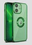 YOFO Electroplated Logo View Back Cover Case for Apple iPhone 12 [6.1] (Transparent|Chrome|TPU+Poly Carbonate) (Green)