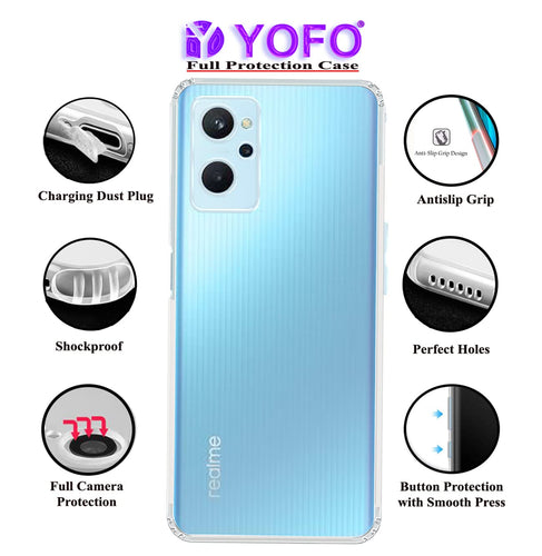 YOFO Back Cover for Realme 9i 4G (Flexible|Silicone|Transparent|Dust Plug|Camera Protection)