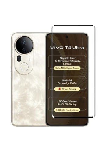 YOFO Premium HD+ Full Glue Tempered Glass For Vivo T4 Ultra Full Glue Curved Glass 100% Fingerprint Working with self installation kit (NON UV GLASS)
