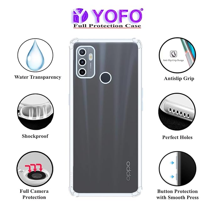 YOFO Back Cover for Oppo A53 (2020) / A33 / A53s / A32 (Flexible|Shockproof|Silicone|Transparent|Camera Protection)…