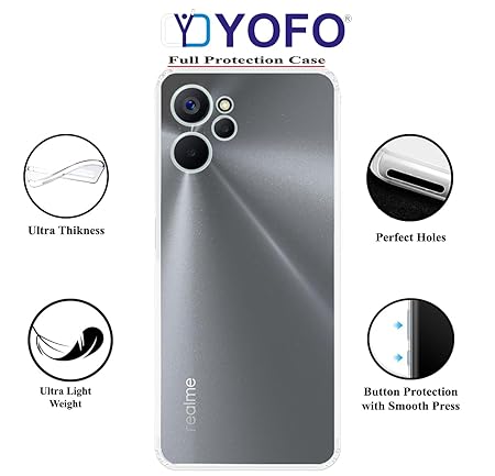 YOFO Back Cover for Realme 9i (5G) (Flexible|Silicone|Transparent|Full Camera Protection)