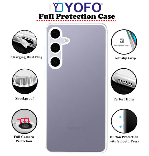 YOFO Back Cover for Samsung Galaxy S24 Plus (Flexible|Silicone|Transparent|Full Camera Protection|Dust Plug)