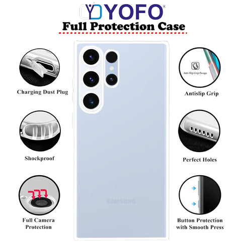 YOFO Back Cover for Samsung Galaxy S23 Ultra (SlimFlexible|Silicone|Transparent|Camera Protection|DustPlug)