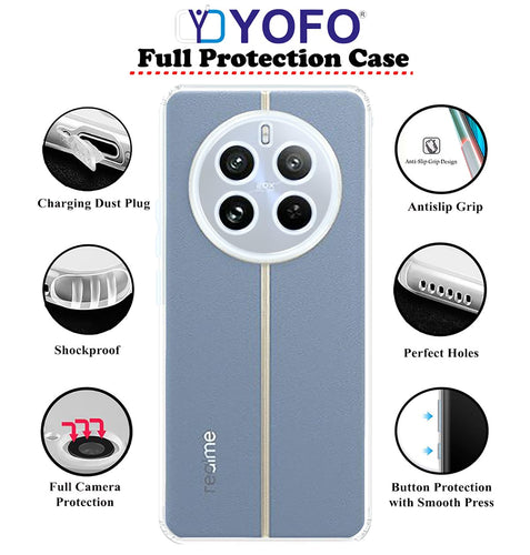 YOFO Back Cover for Realme 12 Plus (5G) (Flexible|Silicone|Transparent|Full Camera Protection|Anti Dust Plug)