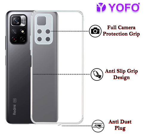 YOFO Back Cover for Xiaomi 11i (5G) (SlimFlexible|Silicone|Transparent|Camera Protection|DustPlug)