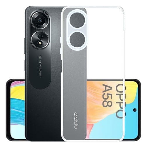 YOFO Back Cover for Oppo A58 (4G) (Flexible|Silicone|Transparent|Full Camera Protection|Anti Dust Plug)