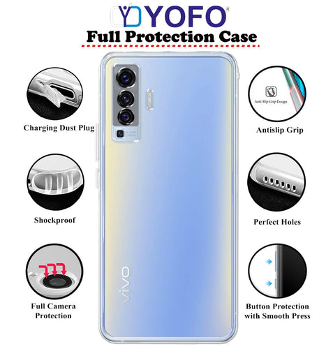YOFO Back Cover for Vivo X50 (Flexible|Silicone|Transparent|Full Camera Protection|Dust Plug)