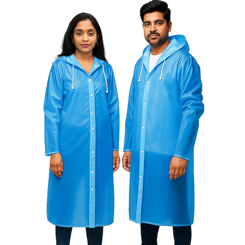 EVA Poncho Rain coat for Men & Women, Lightweight Waterproof Raincoat with Hood, Adjustable Drawstring & Snap Button Closure, Outdoor Rainwear (FREE SIZE)