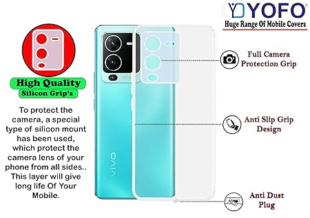YOFO Back Cover for Vivo V25 Pro (5G) / S15 Pro (5G) (SlimFlexible|Silicone|Transparent|Camera Protection|DustPlug)