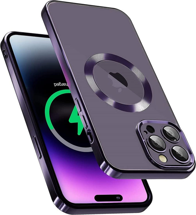YOFO Electroplated Logo View Back Cover Case for Apple iPhone 13 Pro Max [6.7] (Transparent|Chrome|TPU+Poly Carbonate) (PURPLE)