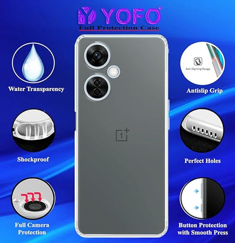YOFO Back Cover for OnePlus Nord CE3Lite (5G) (Flexible|Silicone|Transparent|Full Camera Protection|Anti Dust Plug)