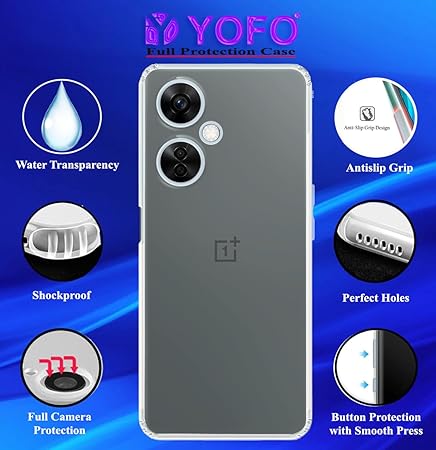 YOFO Back Cover for OnePlus Nord CE3 Lite (5G)(Flexible|Silicone|Transparent|Full Camera Protection|Dust Plug)