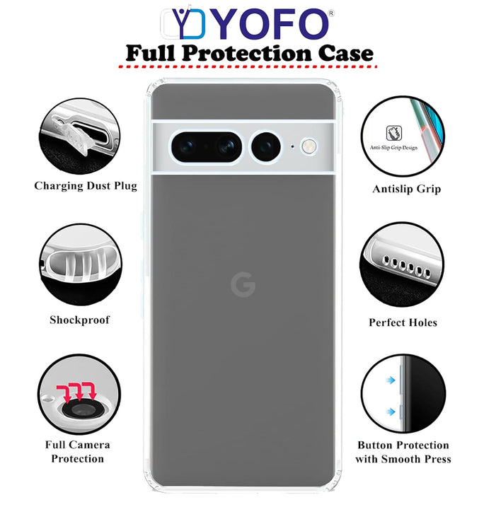 YOFO Back Cover for Google Pixel 7 Pro (SlimFlexible|Silicone|Transparent|Camera Protection|DustPlug)