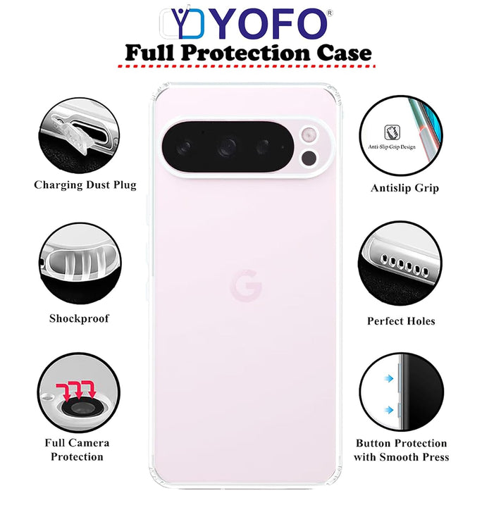 YOFO Back Cover for Google Pixel 9 Pro XL (5G) (Flexible|Silicone|Transparent|Full Camera Protection|Dust Plug)