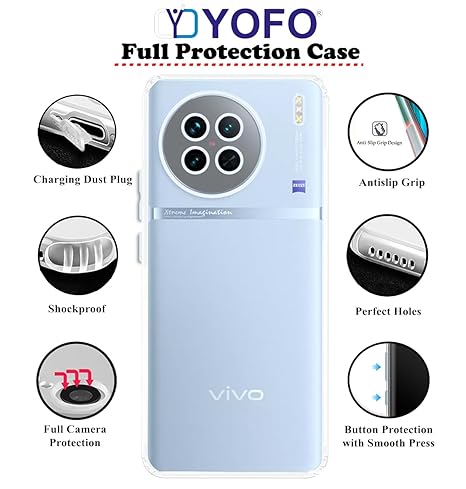 YOFO Back Cover for Vivo X90(5G) (Flexible|Silicone|Transparent|Full Camera Protection|Dust Plug)