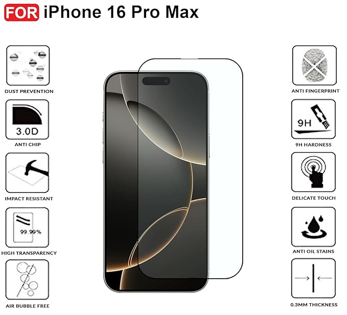 Edge to Edge Tempered Glass for iPhone 16 Pro Max