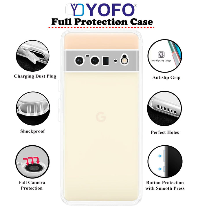 Click to open expanded view YOFO Back Cover for Google Pixel 6 Pro (5G) (Flexible|Silicone|Transparent|Full Camera Protection|Dust Plug)