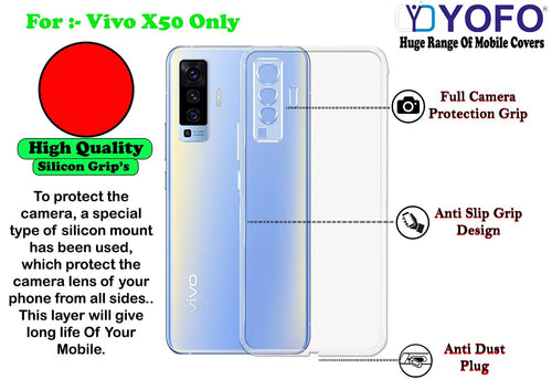 YOFO Back Cover for Vivo X50 (Flexible|Silicone|Transparent|Full Camera Protection|Dust Plug)