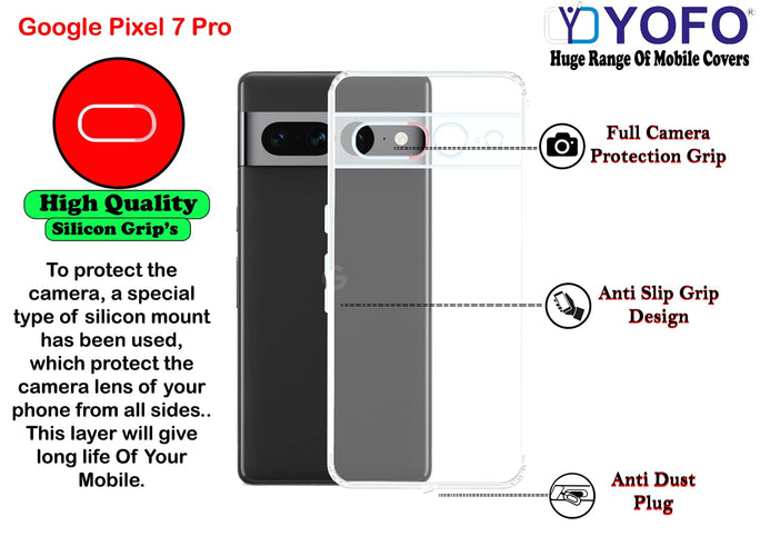 YOFO Back Cover for Google Pixel 7 Pro (SlimFlexible|Silicone|Transparent|Camera Protection|DustPlug)