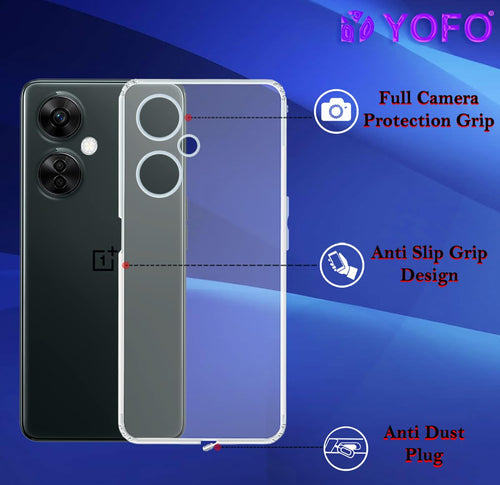 YOFO Back Cover for OnePlus Nord CE3Lite (5G) (Flexible|Silicone|Transparent|Full Camera Protection|Anti Dust Plug)