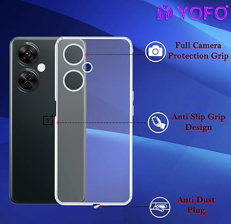 YOFO Back Cover for OnePlus Nord CE3 Lite (5G)(Flexible|Silicone|Transparent|Full Camera Protection|Dust Plug)