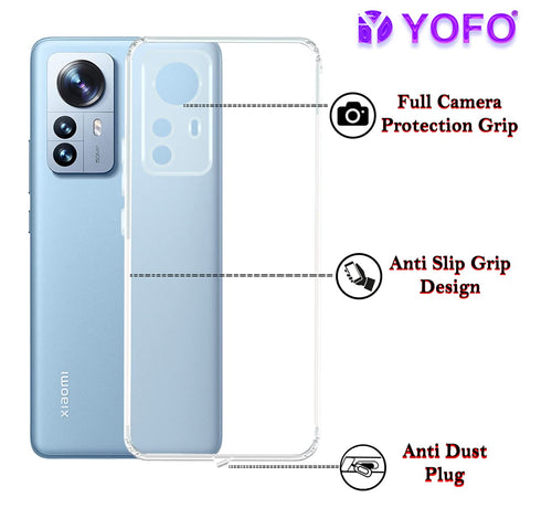 YOFO Back Cover for Mi Xiaomi 12 / 12X (5G) (Flexible|Silicone|Transparent|Full Camera Protection|Dust Plug)