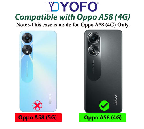 YOFO Back Cover for Oppo A58 (4G) (Flexible|Silicone|Transparent|Full Camera Protection|Anti Dust Plug)