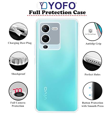 YOFO Back Cover for Vivo V25 Pro (5G) / S15 Pro (5G) (SlimFlexible|Silicone|Transparent|Camera Protection|DustPlug)