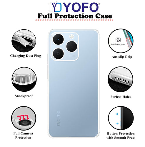 YOFO Silicon Back Cover Case for Realme 15T (5G) (Transparent) Camera Protection with Dust Plug