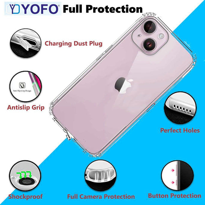 YOFO Back Cover for Apple iPhone 15 Plus (SlimFlexible|Silicone|Transparent|Camera Protection|DustPlug)