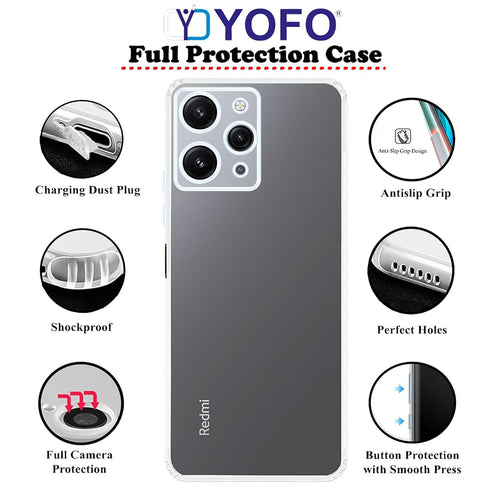 YOFO Back Cover for Mi Redmi 12-4G (SlimFlexible|Silicone|Transparent|Camera Protection|DustPlug)