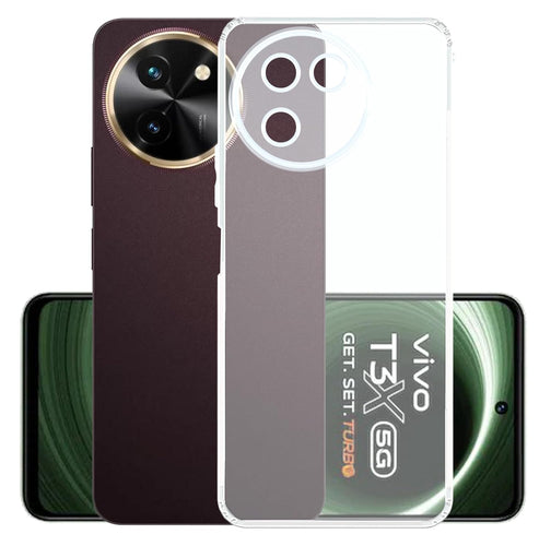 YOFO Back Cover for Vivo T3x (5G) (Flexible|Silicone|Transparent|Full Camera Protection|Anti Dust Plug)