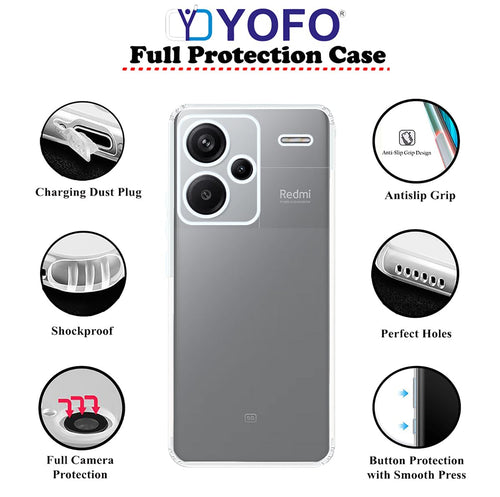 YOFO Back Cover for Mi Redmi Note 13 Pro Plus (5G) (Flexible|Silicone|Transparent|Full Camera Protection|Anti Dust Plug)