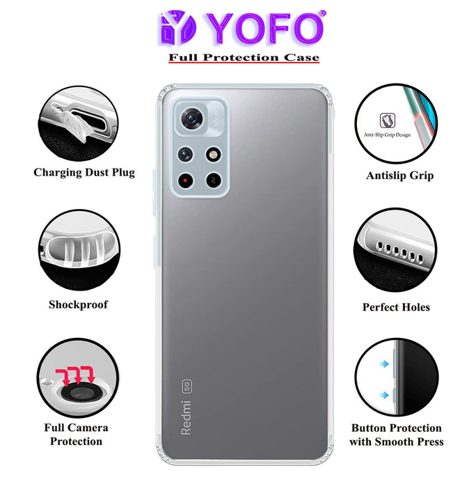 YOFO Back Cover for Xiaomi 11i (5G) (SlimFlexible|Silicone|Transparent|Camera Protection|DustPlug)
