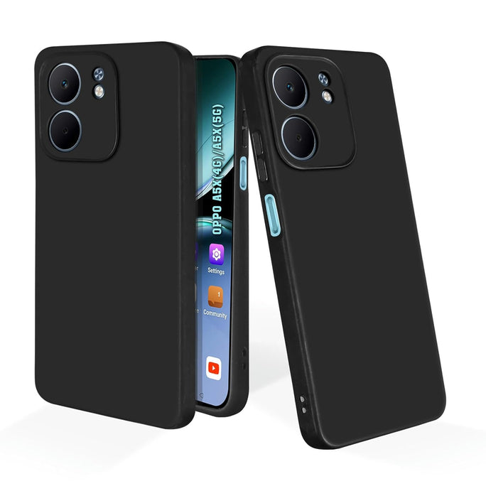 YOFO Soft Silicone Mobile Back Cover Compatible with Oppo A5x 5G, Oppo A5x 4G(Plain Black)($BL-OPP-A5X(4G)-000)