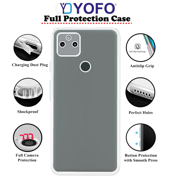 YOFO Back Cover for Google Pixel 5A (5G) (Flexible|Silicone|Transparent|Full Camera Protection|Dust Plug)