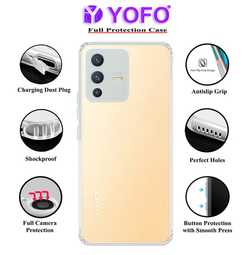 YOFO Back Cover for Vivo V23 (5G) / Vivo S12 (5G) (SlimFlexible|Silicone|Transparent|Camera Protection|DustPlug)