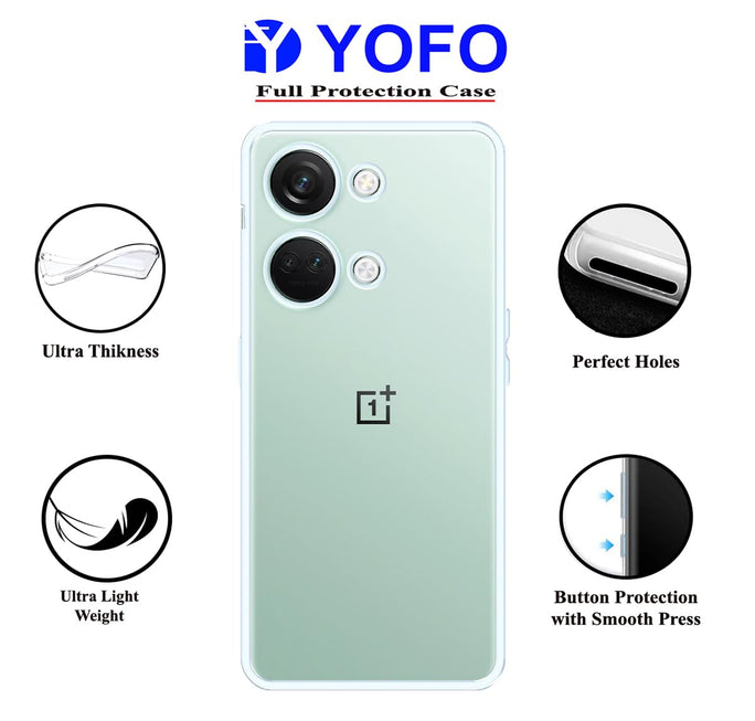 YOFO Back Cover for OnePlus Nord 3 (5G) 2.0 MM (Flexible|Silicone|Transparent|Full Camera Protection)