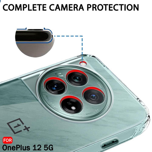 YOFO Back Cover for OnePlus 12 (5G) (Flexible|Silicone|Transparent|Full Camera Protection|Dust Plug)