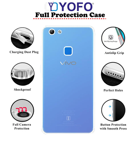 YOFO Back Cover for Vivo Y79 / Y75s / Y73 / V7 Plus (Flexible|Silicone|Transparent|Anti Dust Plug|Camera Protection)