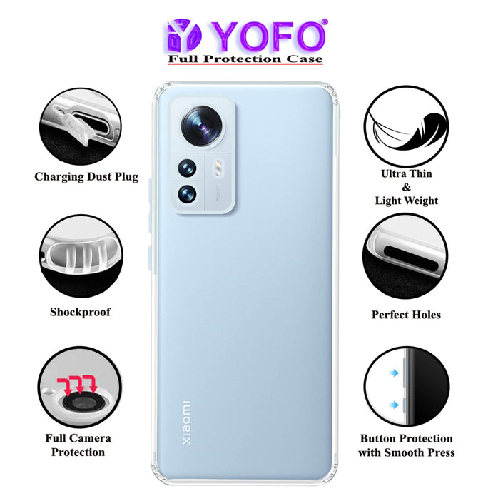 YOFO Back Cover for Mi Xiaomi 12 Pro (5G) (Flexible|Silicone|Transparent|Full Camera Protection|Dust Plug)