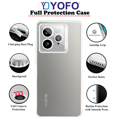YOFO Silicon Back Cover Case for Realme GT7 Pro (5G) (Transparent) Camera Protection with Dust Plug