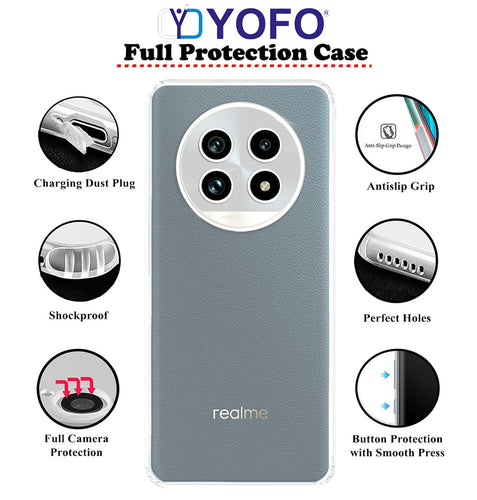 YOFO Back Cover for Realme 13 Pro (5G) (Flexible|Silicone|Transparent|Full Camera Protection|Dust Plug)