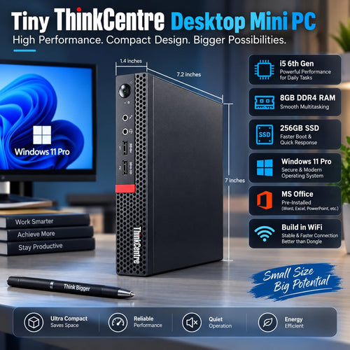 Lenovo Tiny Desktop PC | Core i5-6Th Gᥱn, 8GB DDR4 RAM, 256GB SSD |Build in WiFi HD Graphics | DP, Windows 11 Pro, MS Office (1 Year Brand Warranty) Refurbished