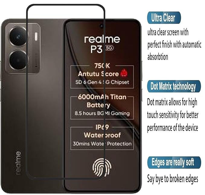 Edge to Edge Tempered Glass for Realme P3