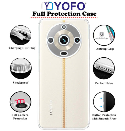 YOFO Back Cover for Realme 11 Pro / 11 Pro Plus (5G) (SlimFlexible|Silicone|Transparent|Camera Protection|DustPlug) (Copy)