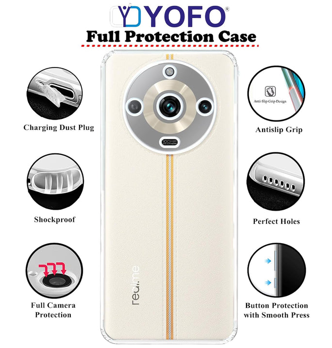 YOFO Back Cover for Realme 11 Pro / 11 Pro Plus (5G) (SlimFlexible|Silicone|Transparent|Camera Protection|DustPlug)