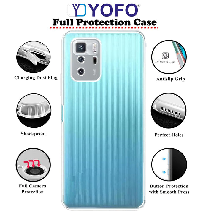 YOFO Back Cover for Poco X3 GT (5G) (Flexible|Silicone|Transparent|Full Camera Protection|Dust Plug)